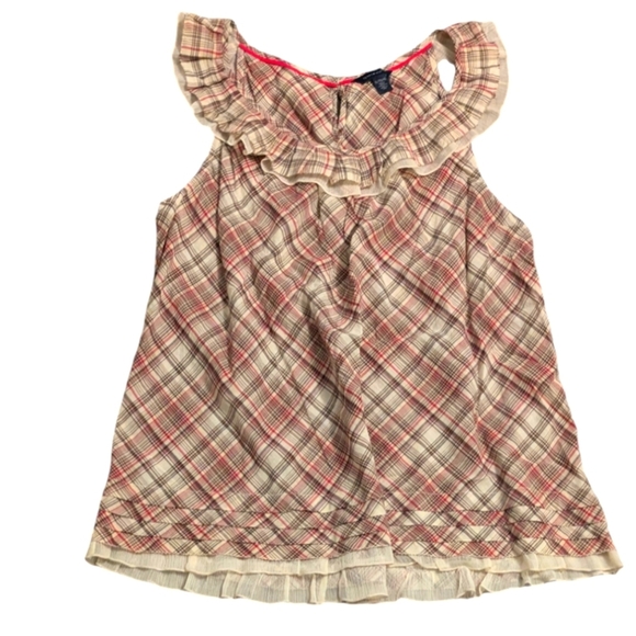 Tommy Hilfiger Plaid Ruffle Top Fem Lightweight - Fall Chic - Picture 1 of 9